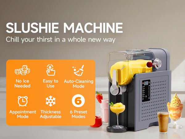 Slushie Machine Cold Beverage Maker (No Ice Cubes Needed)large capacity Ice Crusher & Smoothie Maker – a compact kitchen tool with automatic cleaning function and 6 multi-function presets for one-touch refreshing drinks.