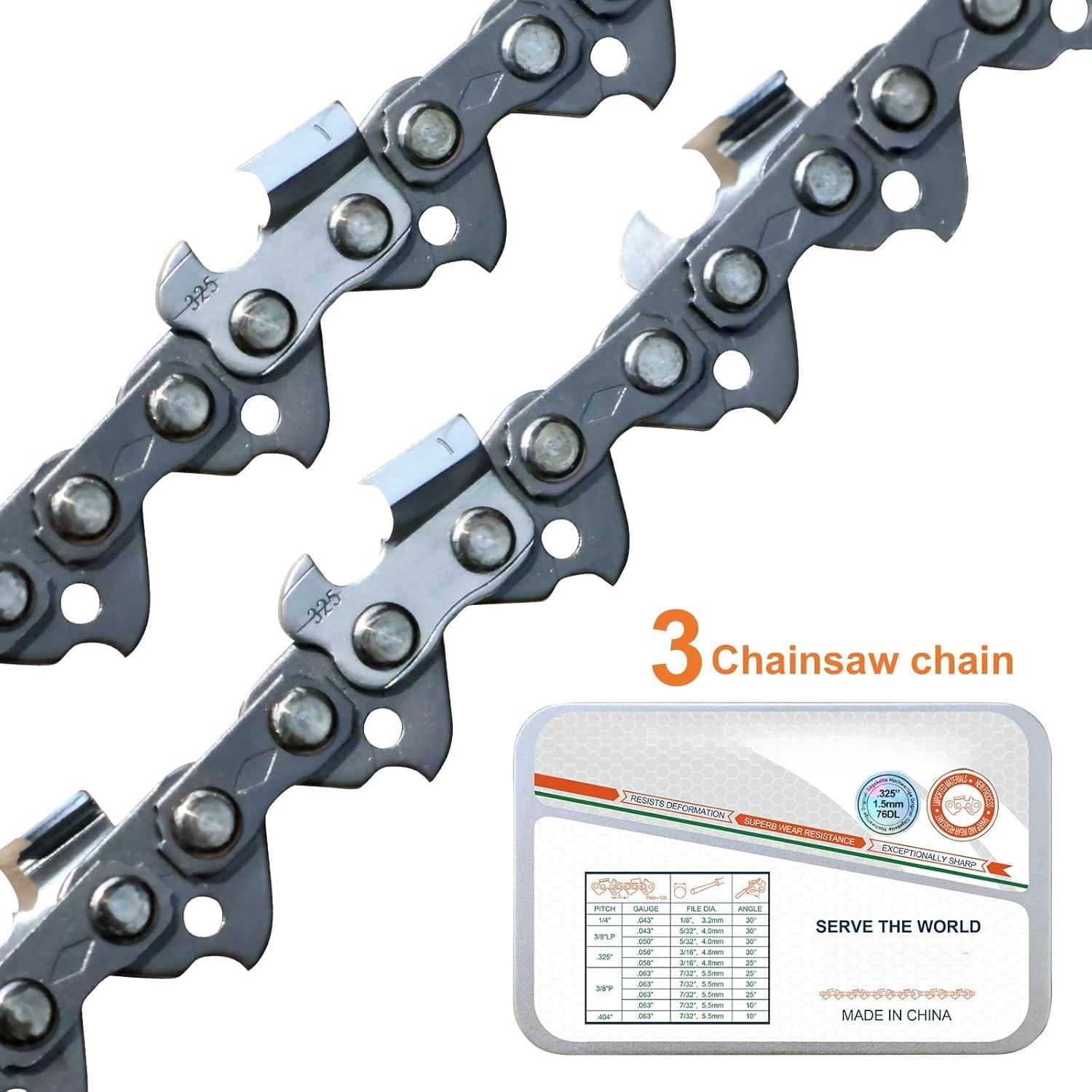 Chain 20 Inch .325" Pitch .058" Gauge 76 Drive Links Fits Blue Max 53543, 8901, 8902(3 Chains)