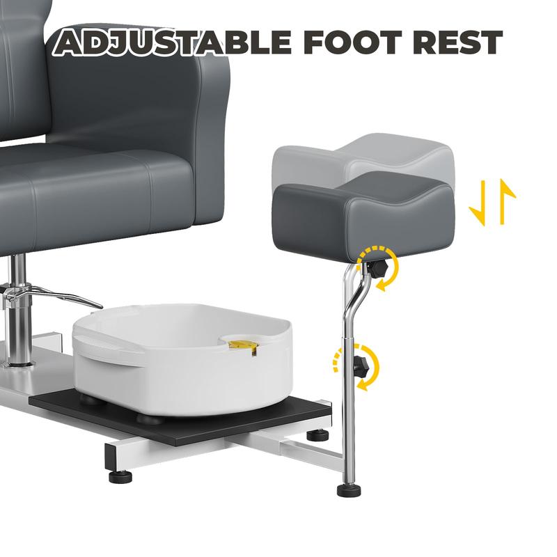 Reclining Pedicure Chair with Stool, 360 Swivel Massage Foot Bath Hydraulic Pedi Chair, Height Adjustable Pedicure Unit Station Beauty Spa Salon