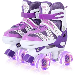 Roller Skates for Kids Adjustable Size Double Roller Skates with All Wheels Light up Fun Illuminating for Girls Boys for Kids Rollerskates for Kids Beginners Purple