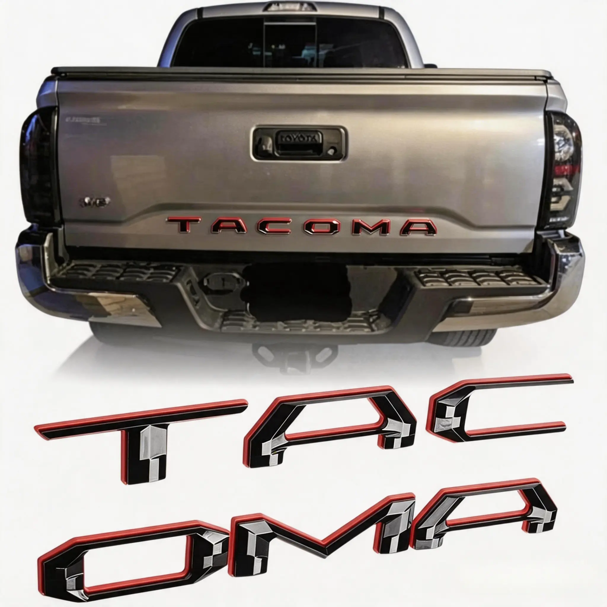 [ULTIMATE UPGRADE] 3D Tailgate Letters for Toyota Tacoma 2024-2026 - TRD Pro Style Gloss Black & Red, No-Drill Waterproof Premium Truck Emblem