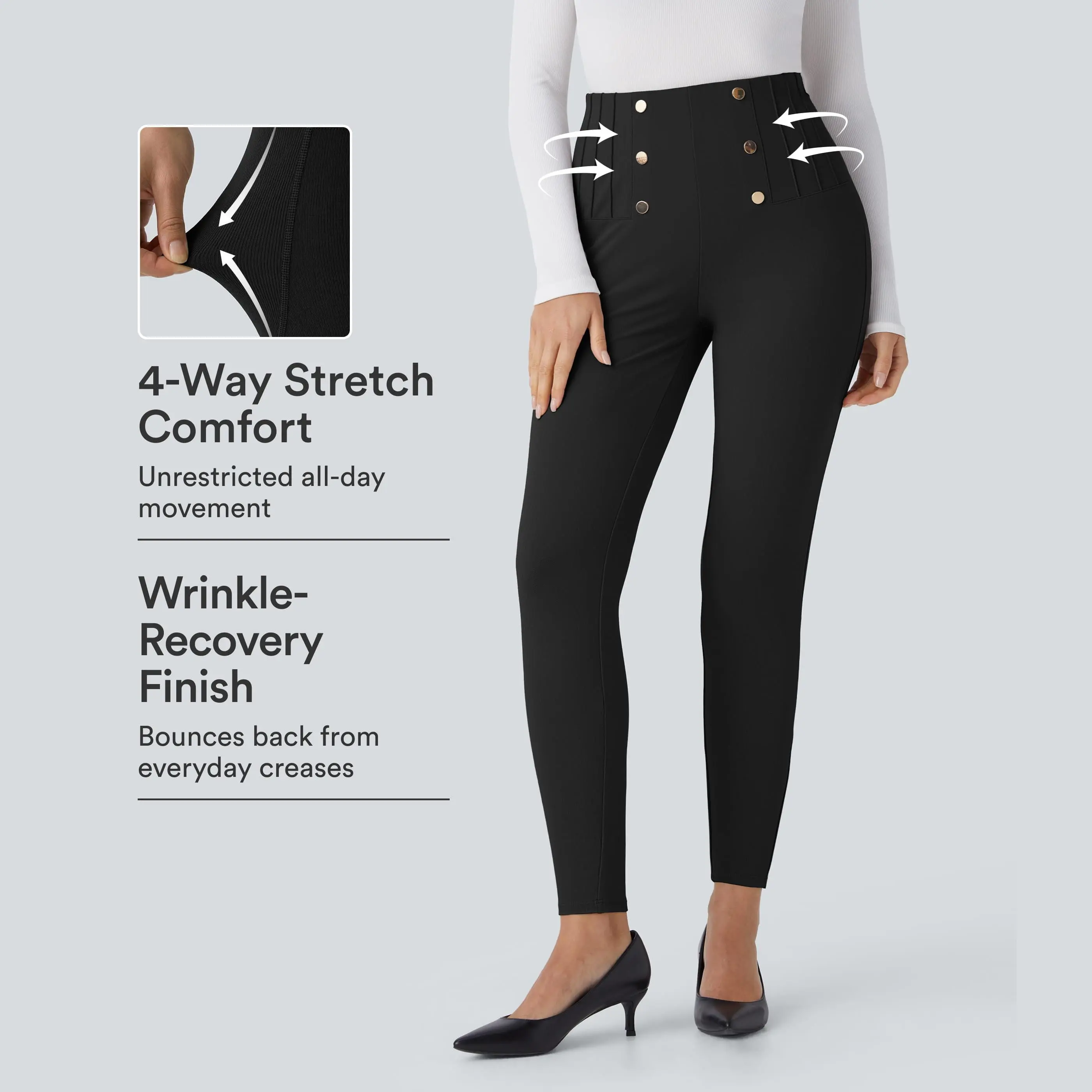Halara High Waisted Tummy Control Decorative Back Zipper Pockets Herringbone Work Pants