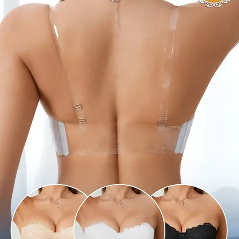 1/2/3pcs Women's Chic Lace Push-Up Backless Bandeau, Strapless Underwire spportive Anti‑sagging Breathable Bra Multiway comfort Backless off-shoulder Dresses Dates