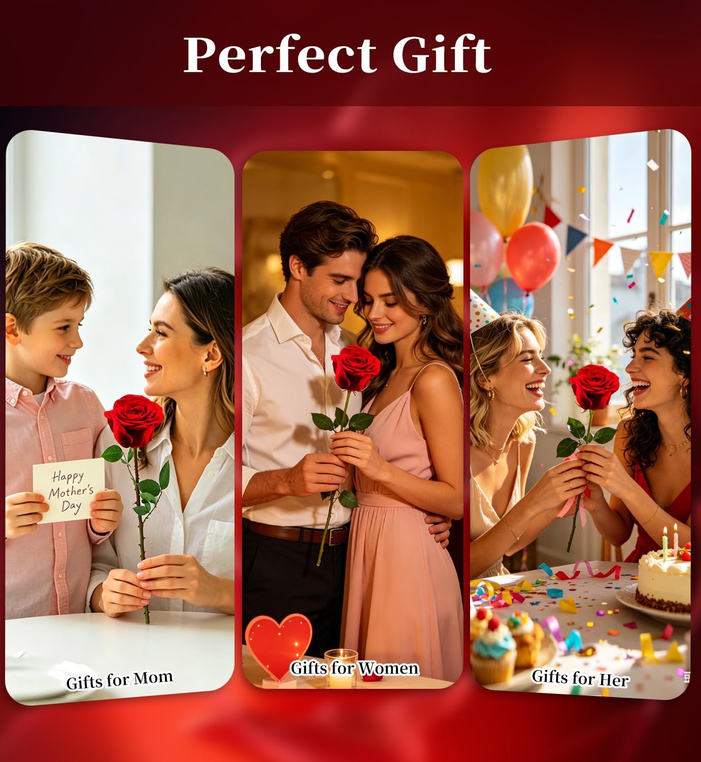 Preserved Red Rose Bouquet, Long-Lasting (5 Years) Gift for Women, Mom, Grandma, Wife, Friends - Birthday, Mother's Day, Anniversary, Valentine's Day