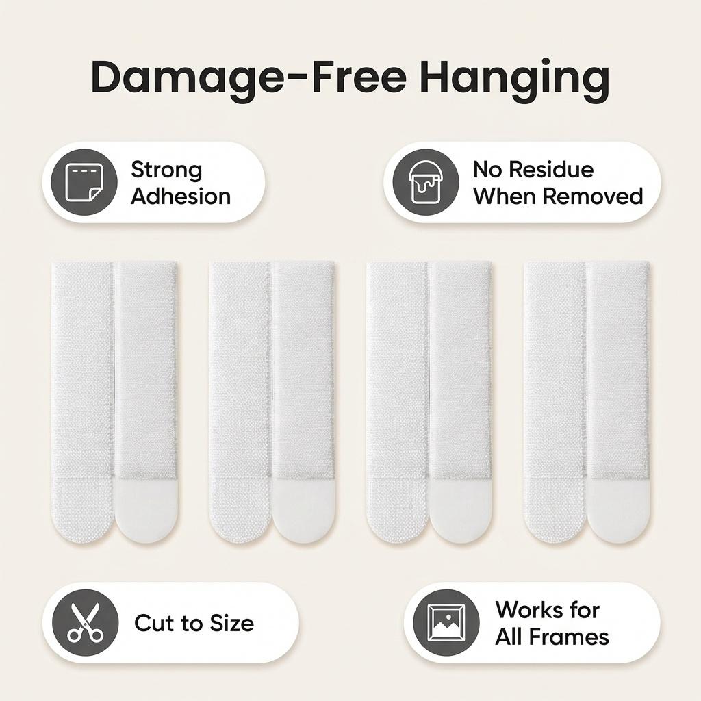 Picture Frame Magic Tape, Damage-Free Wall Sticker for Frames & Murals, High-Stick Reusable Hanging Strips, Stretch Release Adhesive for Posters, Removable Hook & Loop Fastener