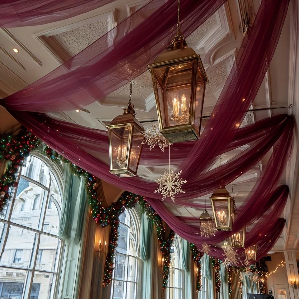 One roll, 12.6 inch/1969 inch extra-long burgundy tulle, suitable for wedding ceremonies, parties, holiday decorations, Wedding arch backdrop, decorative arches/tables/ceilings, hanging decorations