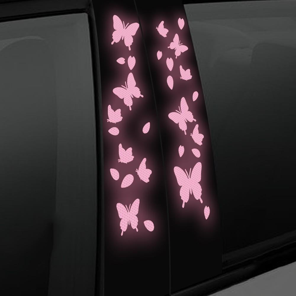 Butterfly Reflective Decal Cherry Blossoms Sticker for Car B-Pillar Decals, Night Reflective B-Pillar DIY Sticker, Self-Adhesive Vinyl Decal