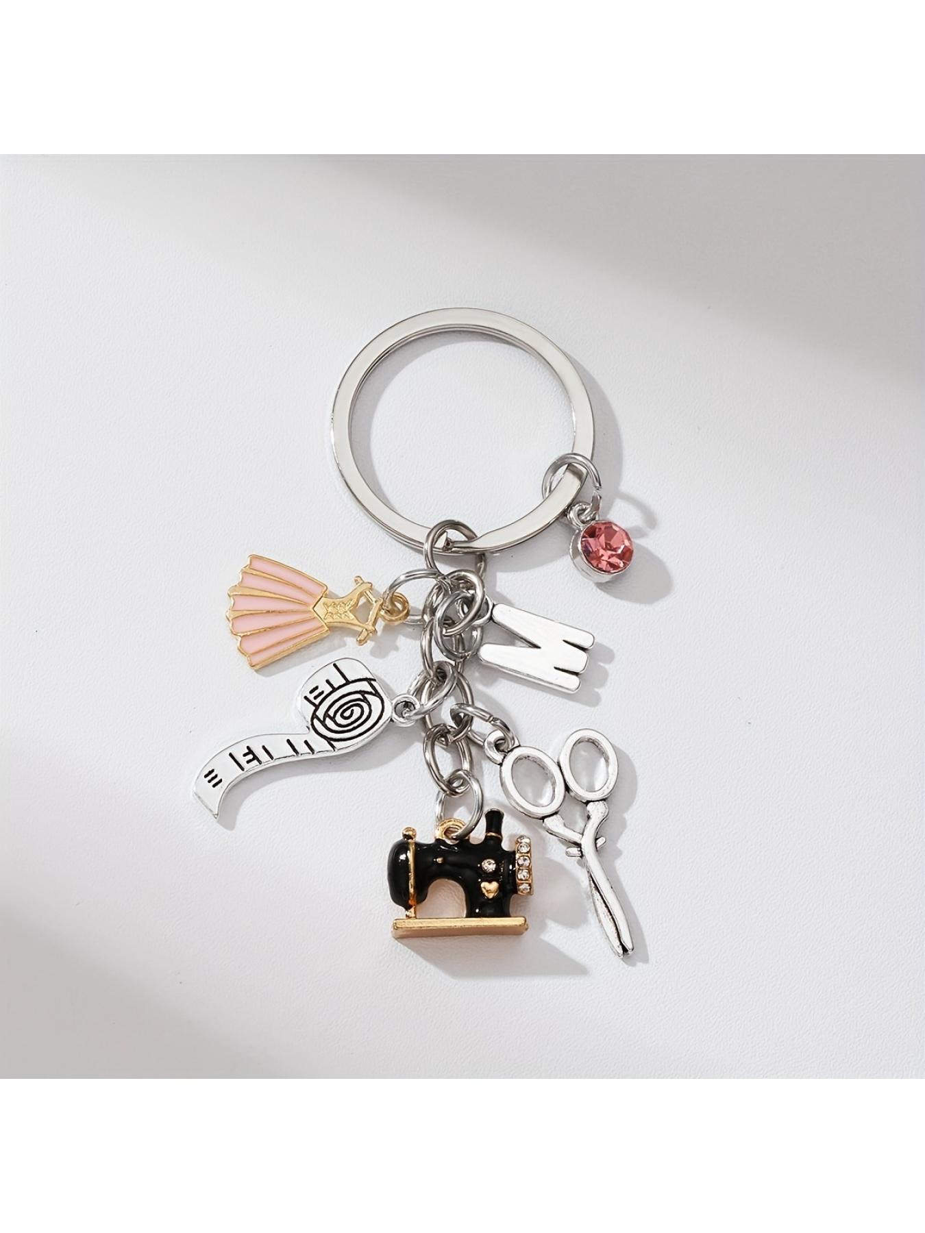 1pc Chic Alloy Keychain with Sewing Machine, Tape Measure & Scissors Charms - "Sewing Enthusiast" Metal Key Ring - Ideal Friendship Gift, Sewing Accessories