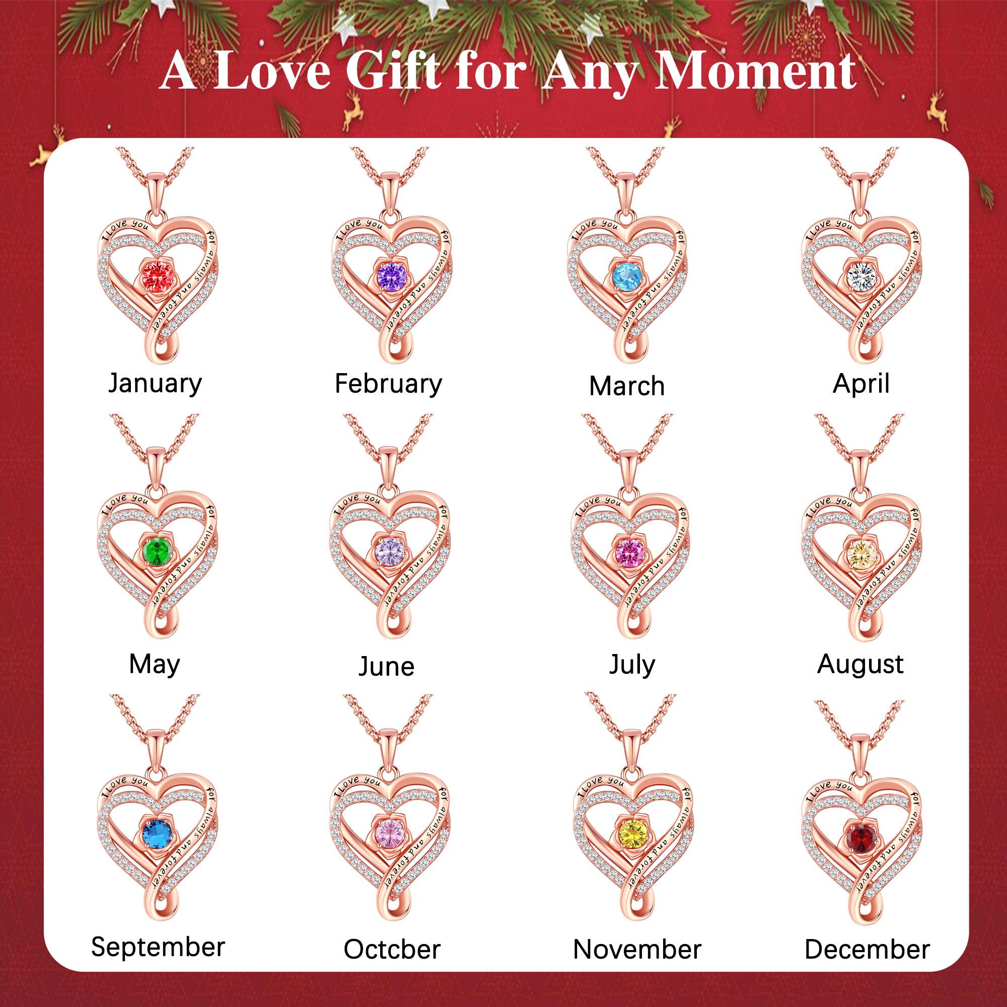 DRINSPER Elegant Birthstone Heart Necklace, Sparkly Rose Gold Heart Necklace, Trendy Necklace Fashion Matching Jewelry Accessories, Artificial Cubic Zirconia Decor, Cute Birthday Gift for Mom for Girlfriend for Women