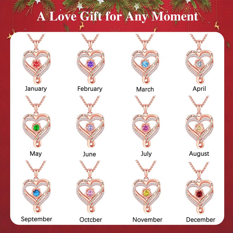 DRINSPER Elegant Birthstone Heart Necklace, Sparkly Rose Gold Heart Necklace, Trendy Necklace Fashion Matching Jewelry Accessories, Artificial Cubic Zirconia Decor, Cute Birthday Gift for Mom for Girlfriend for Women