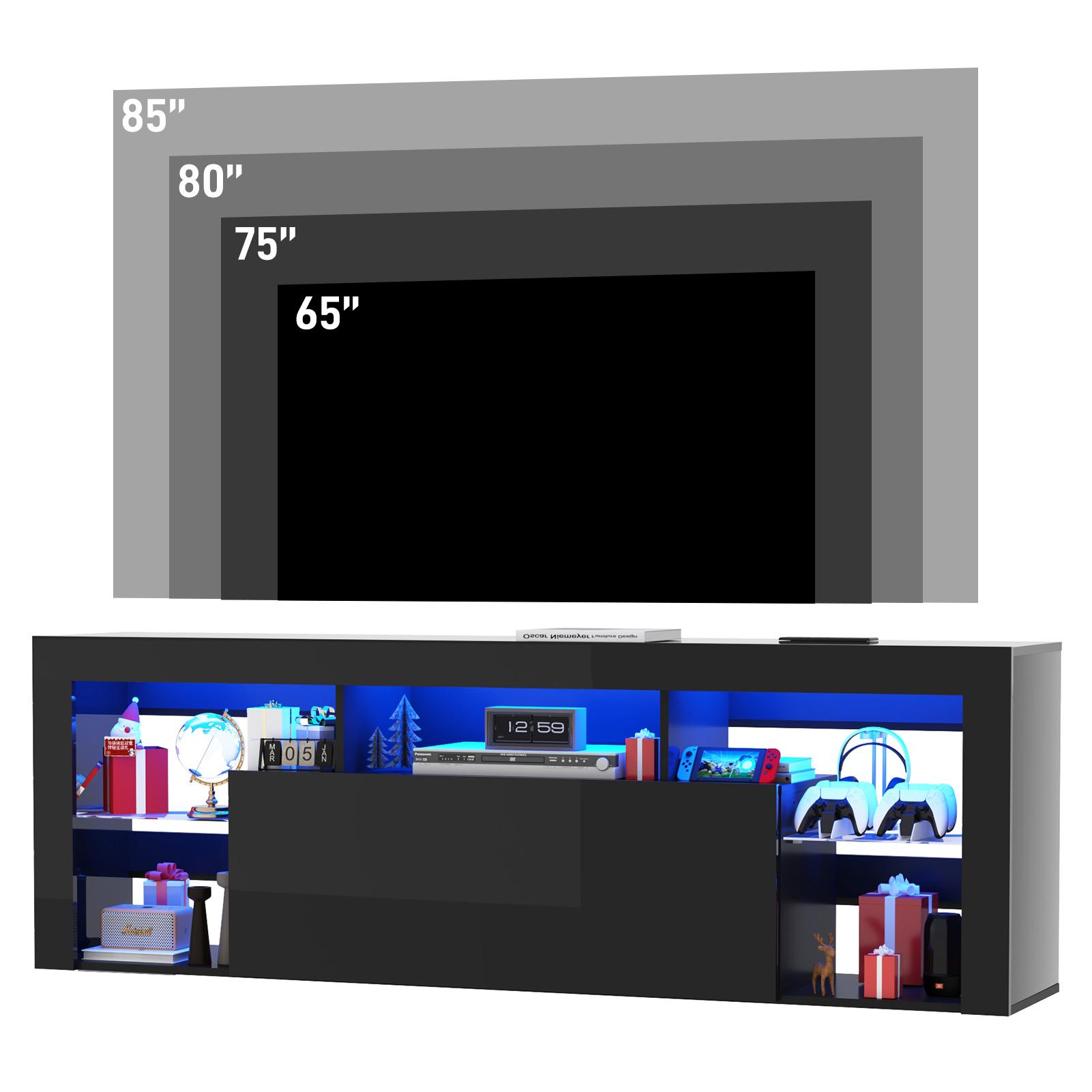 Floating TV Stand for 65/70/75/85 inch inch TV, High Gloss Led Gaming Entertainment Center with Storage and Shelf, Wall Mounted TV Console Table with Lights, White/Black Furniture Living Room Organization Home Floating TV Stand for 65/70/75/85 inch inch TV, High Gloss Led Gaming Entertainment Center with Storage and Shelf, Wall Mounted TV Console Table with Lights, White/Black Furniture Living Room Organization Home