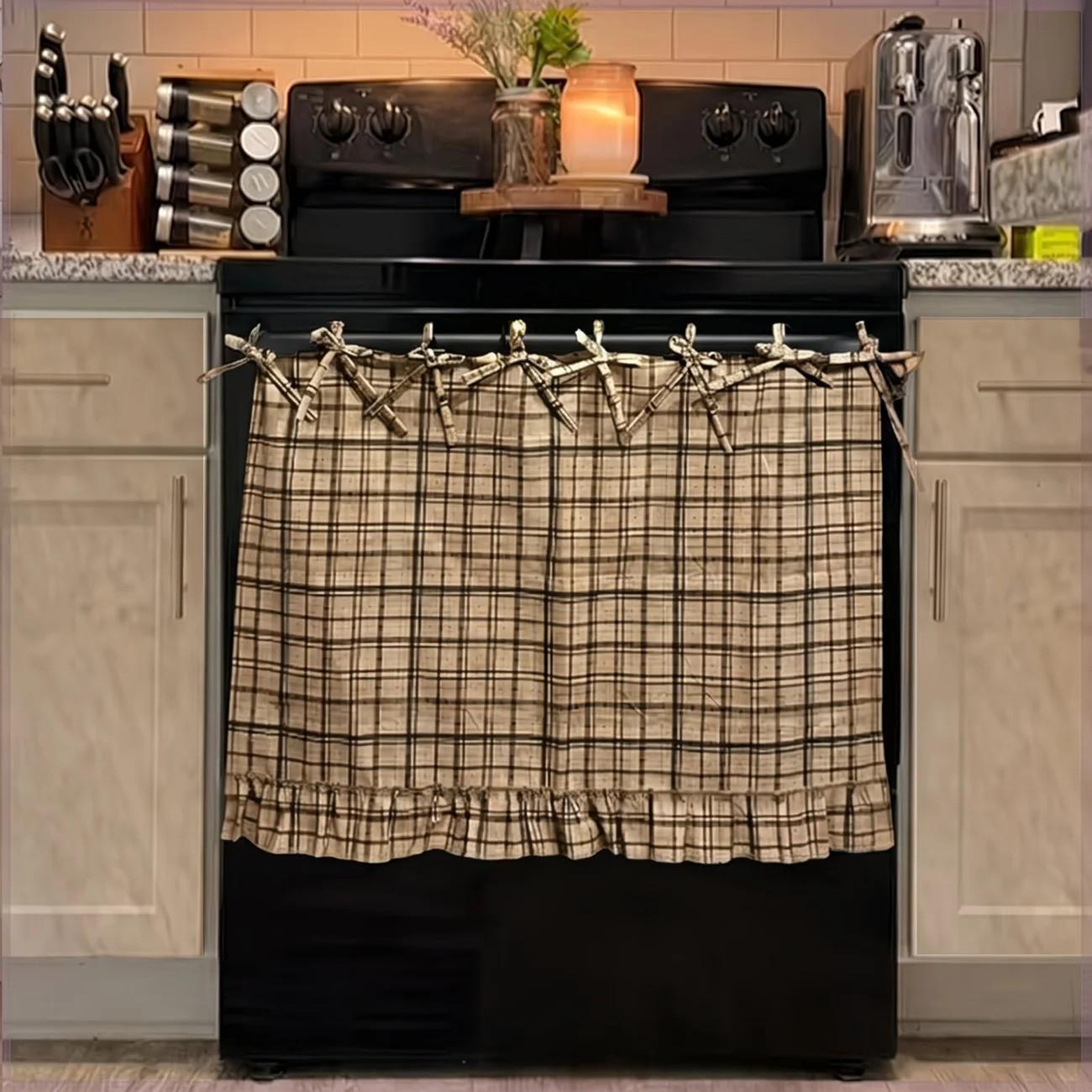 Handmade Kitchen Apron Curtain, Tie-Top Design, Heat Resistant, Easy Installation, Farmhouse Style, Covers Oven, Dishwasher, Washer