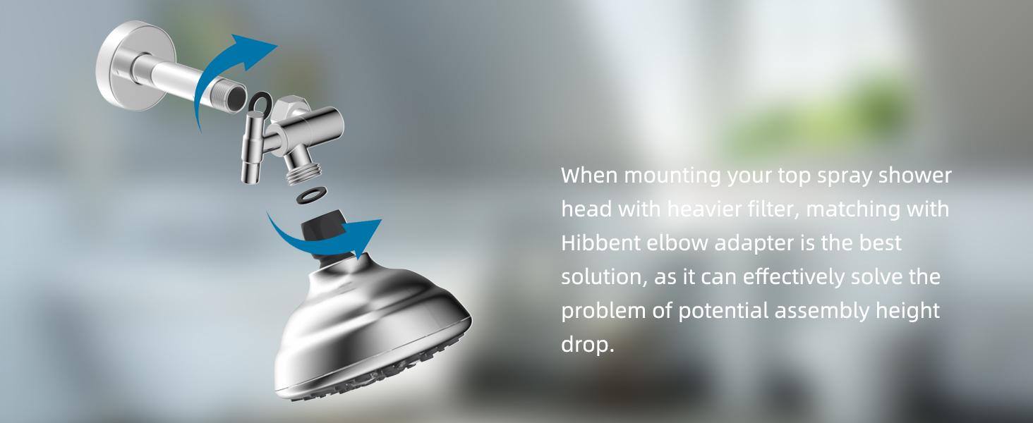 Hibbent All Metal Shower Head Elbow Adapter, 360 ° Adjustable Swivel Brass Showerhead Adapter, Stainless Steel Shower Arm Extension for Fixed and Rain Showerhead, Wall Mounted Shower Connector, Chrome