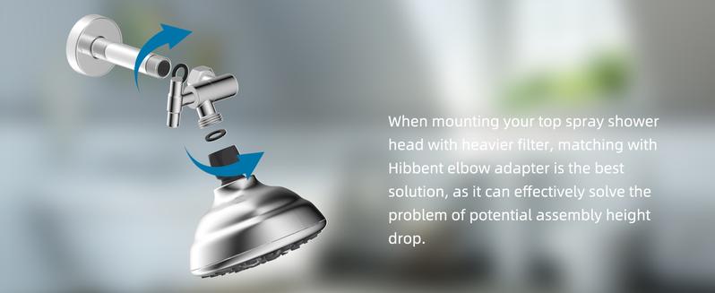 Hibbent All Metal Shower Head Elbow Adapter, 360 ° Adjustable Swivel Brass Showerhead Adapter, Stainless Steel Shower Arm Extension for Fixed and Rain Showerhead, Wall Mounted Shower Connector, Chrome