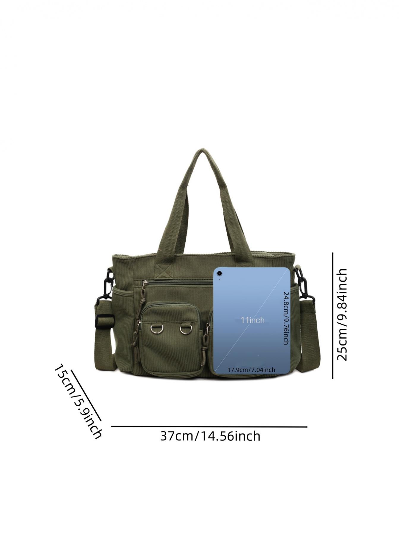 Corduroy multi-pocket large-capacity tote bag, Commuter Tote Bag, casual and versatile, suitable for shopping, school, work, commuting, and everyday accessories