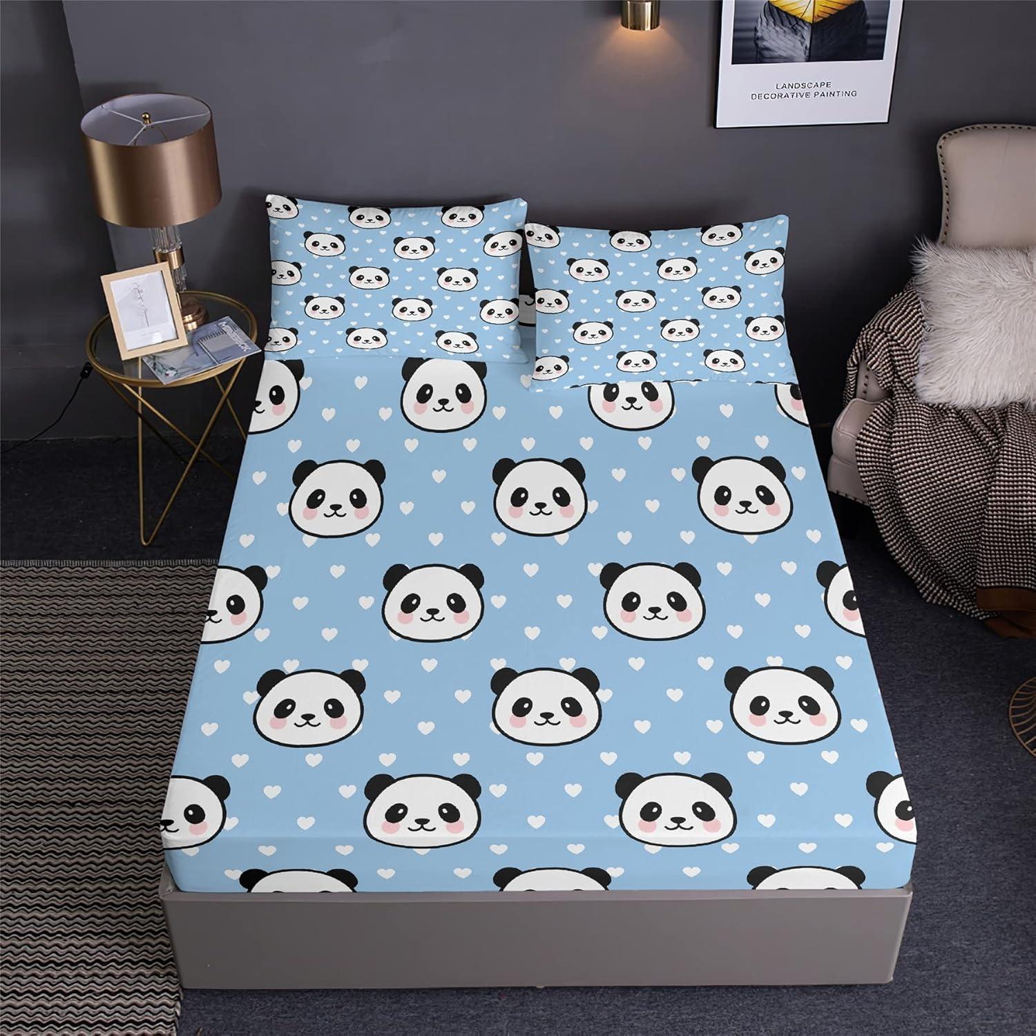 3pcs Bed Sheet Set Animal Theme Panda Pattern, High-Definition Digital Print, 100% Polyester Fiber, Washable, Modern Style Home Bedding