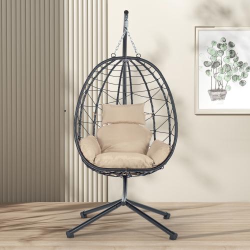 【Bellemave】Egg Chair with Stand Indoor Outdoor Swing Chair Patio Wicker Hanging Egg Chair Hanging Basket Chair Hammock Chair with Stand for Bedroom Living Room Balcony