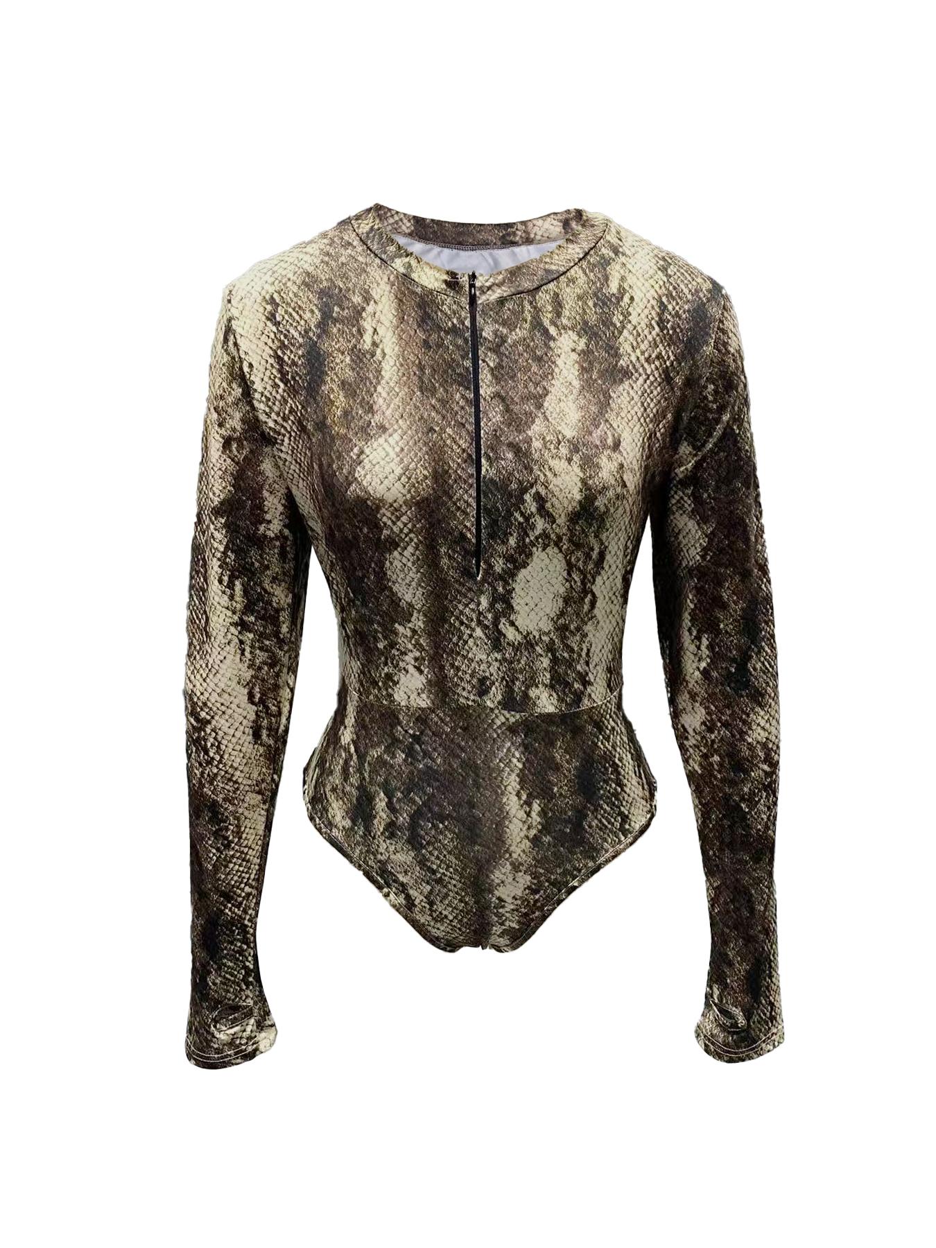Women's Leopard Print Zipper Thumb Hole Design One-piece Bodysuit, Fashion Casual Long Sleeve Bodysuit for Daily Outdoor Wear, Women Clothes for Spring & Fall, Womenswear