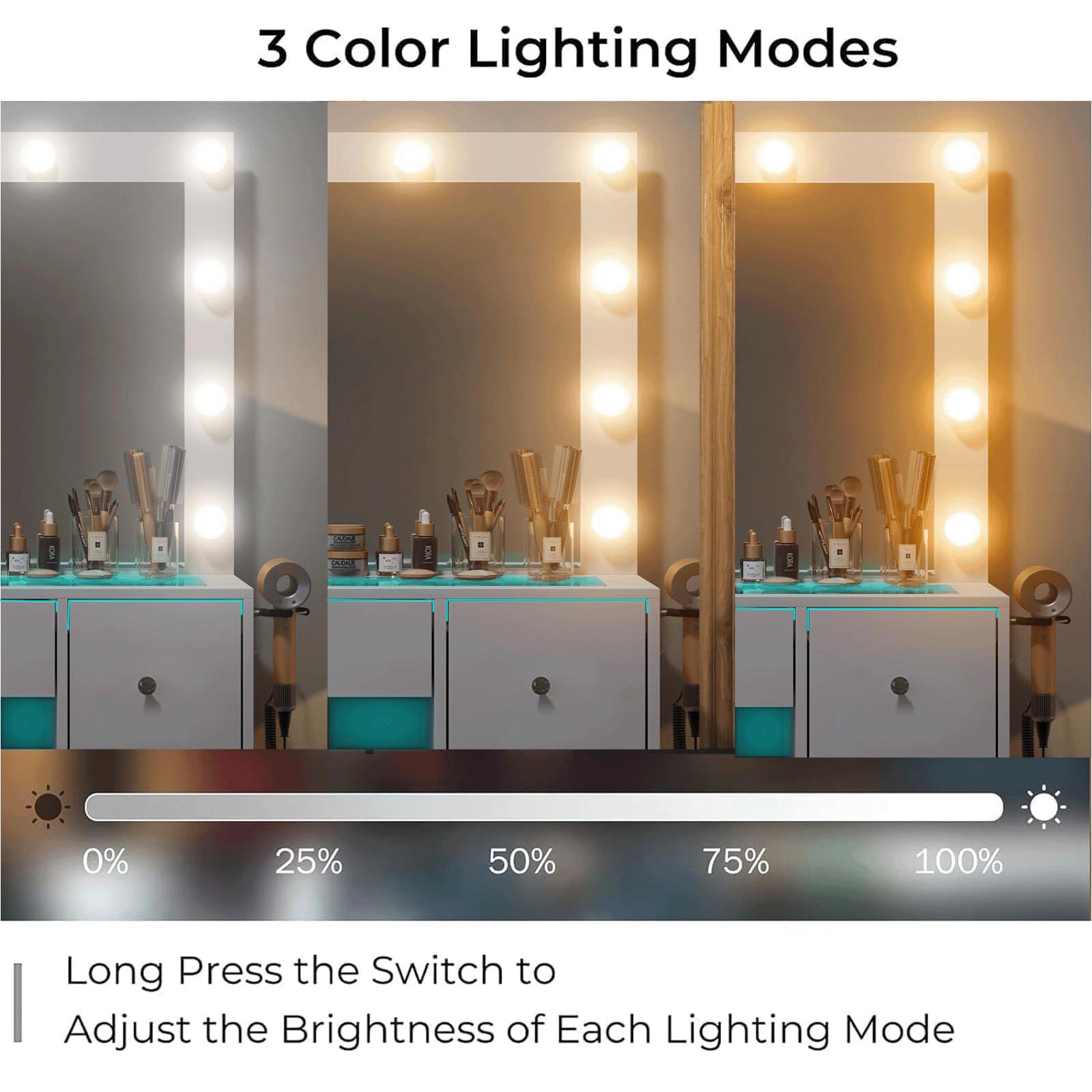 CollaredEagle Dressing table with power outlet and 11 lights, vanity with mirror, featuring 7 drawers, suitable for bedrooms and dressing rooms, white finish