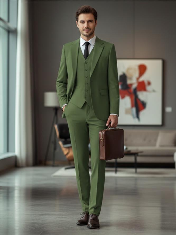 Mens Suit 3 Piece Set Slim Fit Wedding Groomsmen Suit for Men Two Buttons Suits Set Solid Jacket Vest Pants