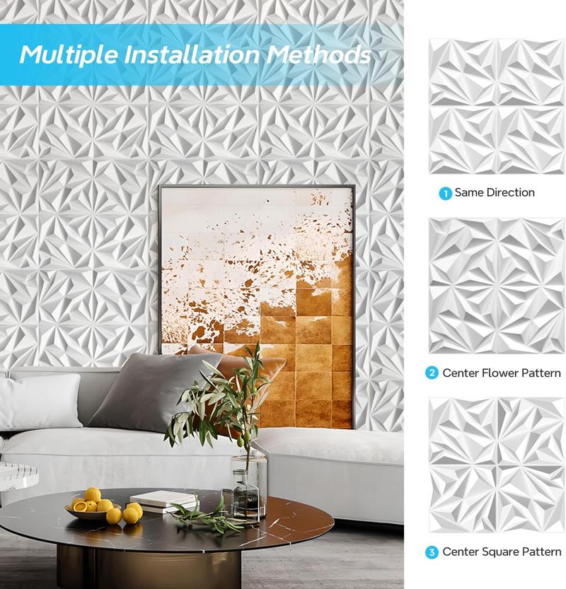 STICKGOO 33 Pack 3D Geometric Pattern Diamond Wall Panels, Accent Wall Panels for Interior Wall Decor/Living Room/Gaming Room/TV Background - White