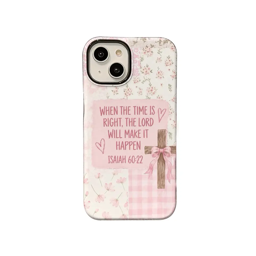 KKLLYY Pink Patchwork Cross Cellphone Case - Romantic Vintage Flowery Style, Water-Resistant Glossy Shockproof Hard Casing, Custom Handheld Protective Cover, Spiritual Encouragement Gift for iPhone 12-17 Series Plus Pro Max Devices