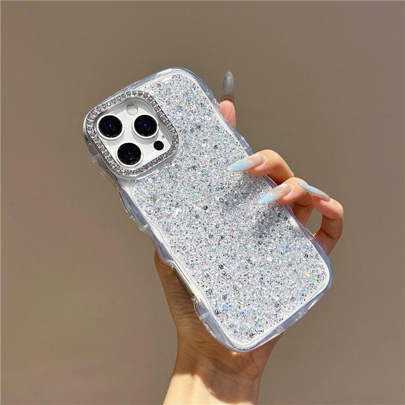 Water Ripple Glitter Phone Case for iPhone 13/14/15/16/17 Pro/Pro Max/Plus, featuring a luxurious sparkling diamond design, fashionable protective cover with unique style, ideal for daily use and device protection.