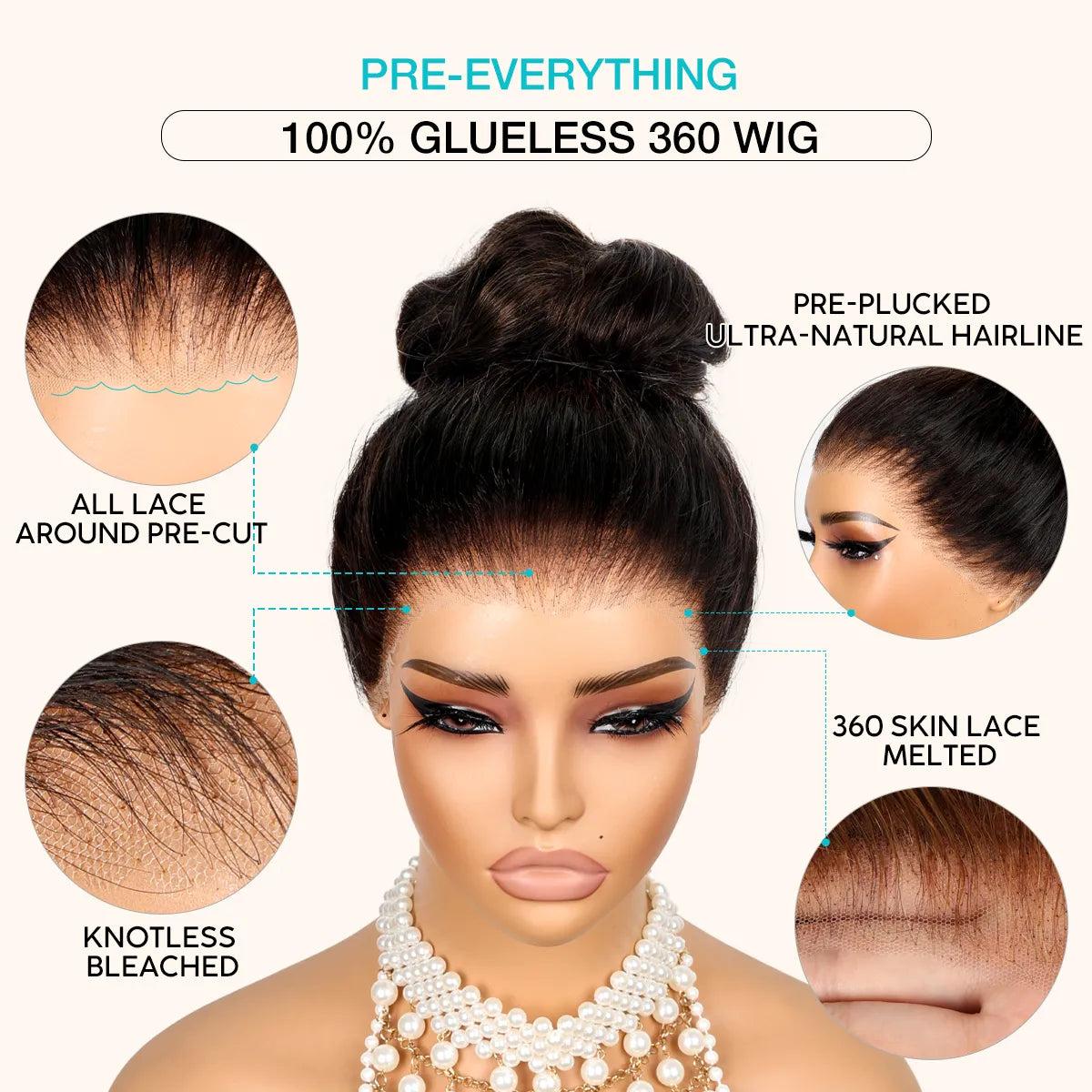 【Newborn Hairline Wig:24" Flash Sale】Kinky Curly Invisi Strap Snug Fit 360 Transparent Lace Frontal Bleached Knots Pre Cut Lace Wig With Drawstring