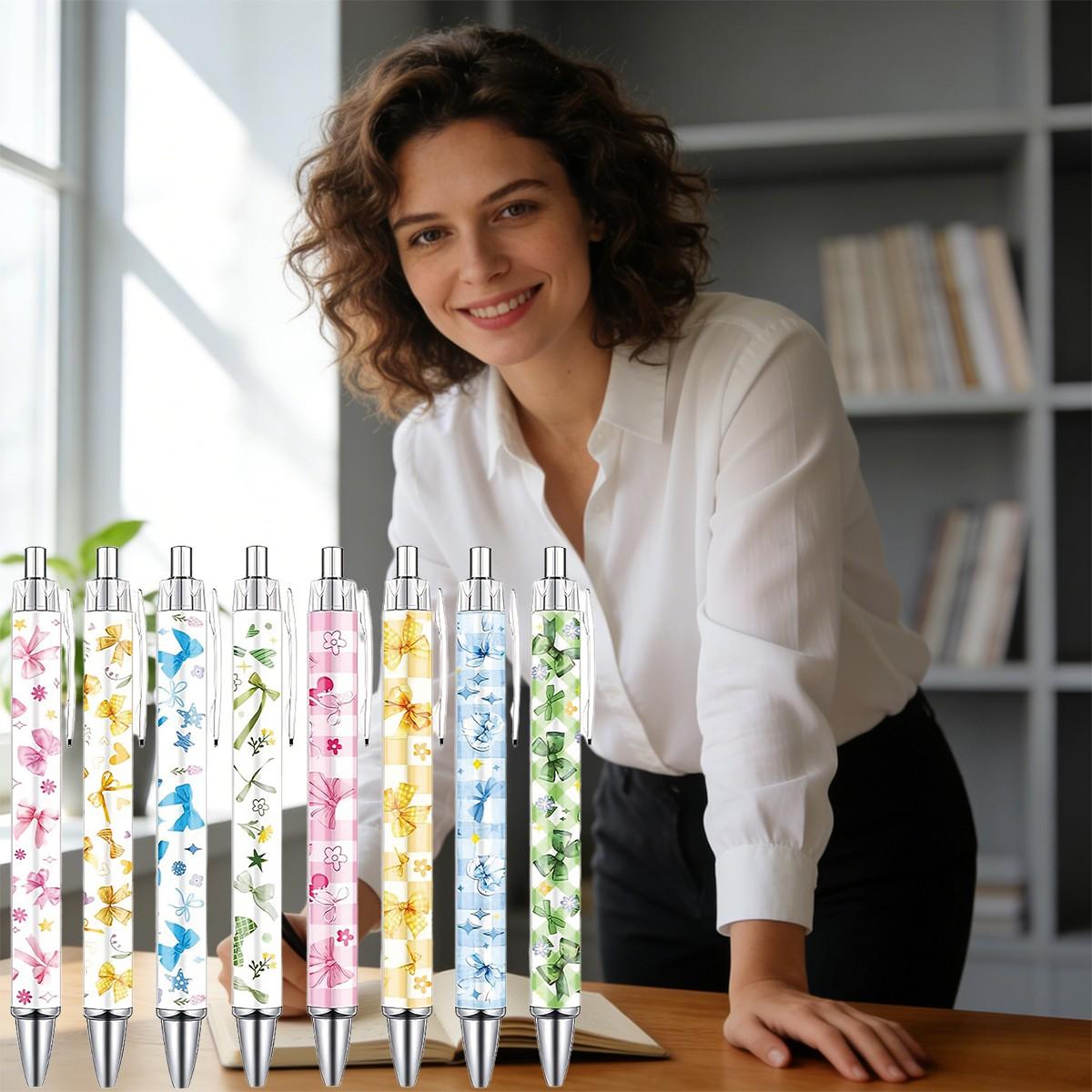 8/16/24 Pcs Flower Ballpoint Pens, Floral Pens Bulk, Floral Birthday Party Favors for Women, Black Ink Flower Fine Point, Smooth Writing Pens, Journaling Gifts Office School Teacher Coworker Supplies