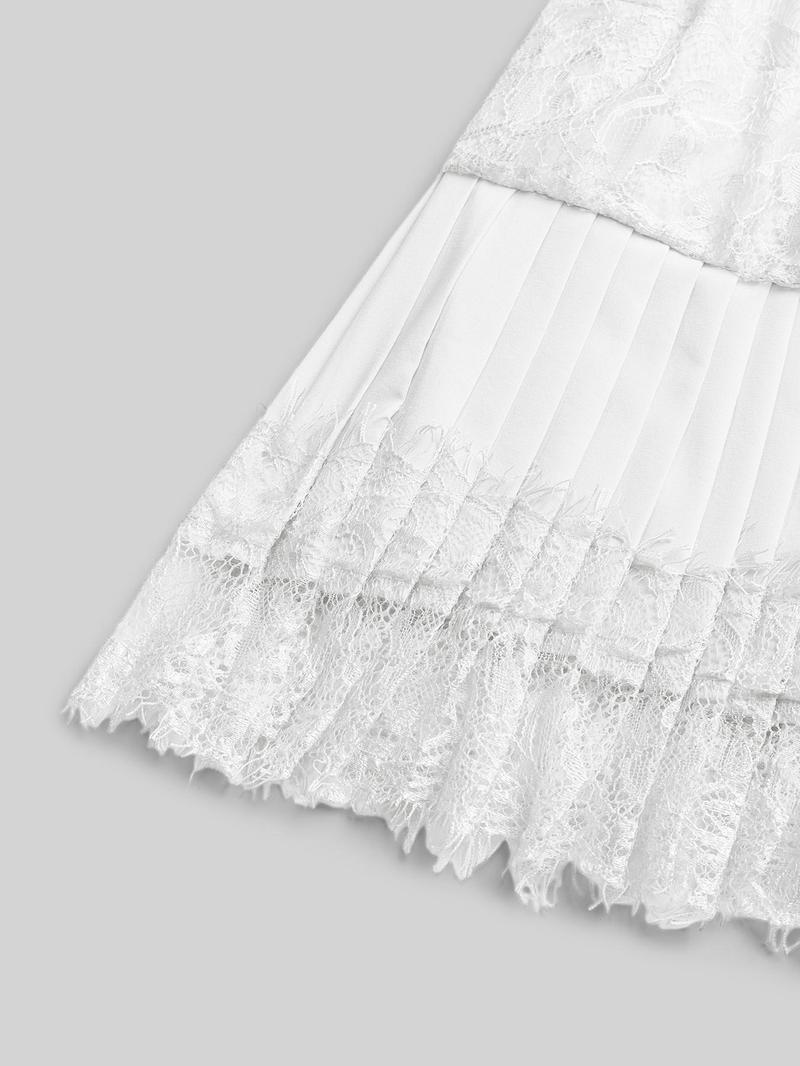 1 piece Valentine Women's Lace Patchwork Ruffle Short Skirt, Elegant Sweet Style, Long Leg Look, Perfect for Casual & Party Wear