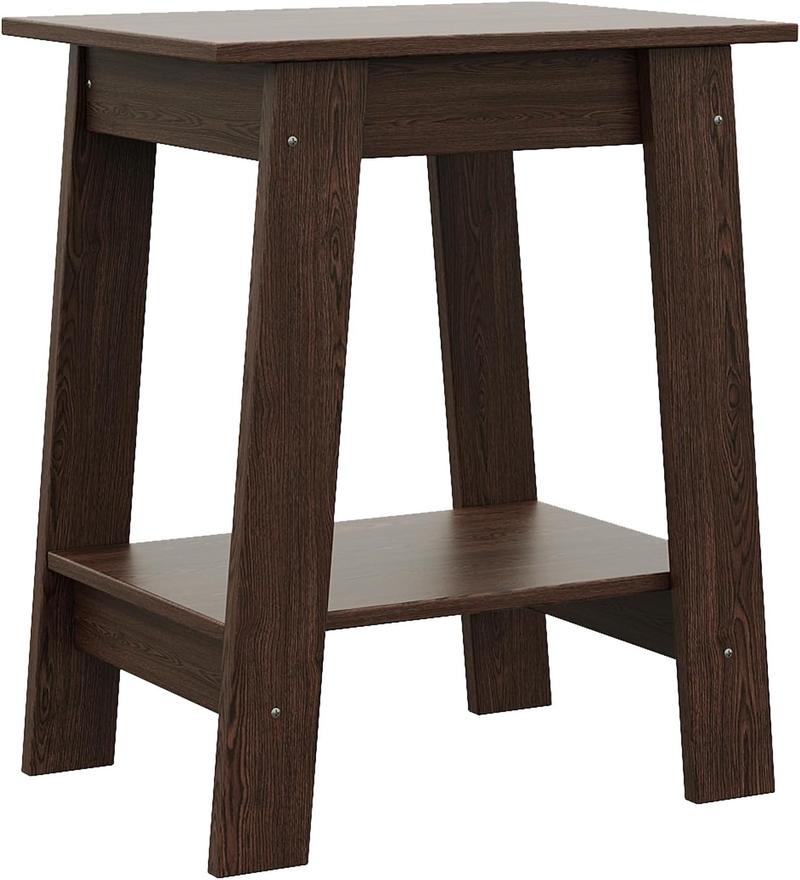 1-Piece Side Table Set with 2-Tier Storage Shelf, Narrow Small End Tables for Bedroom, Living Room, Entryway, Space-Saving Rustic Design