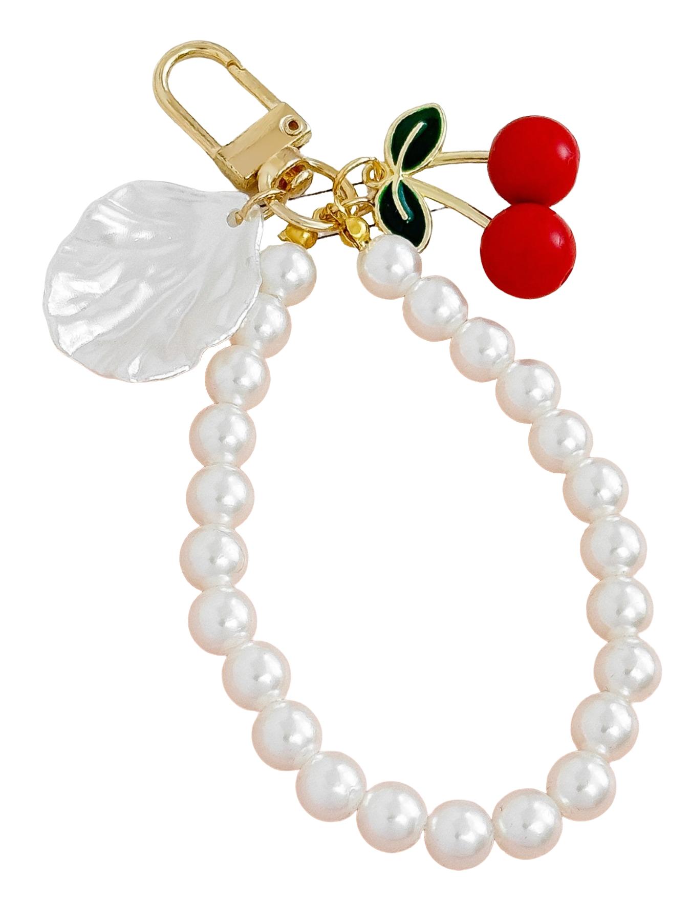 Sweet Alloy Cherry Pearl Shell Bag Charm, Phone Accessory, Elegant Design, Perfect for Bags and Phones, Unique Jewelry Piece