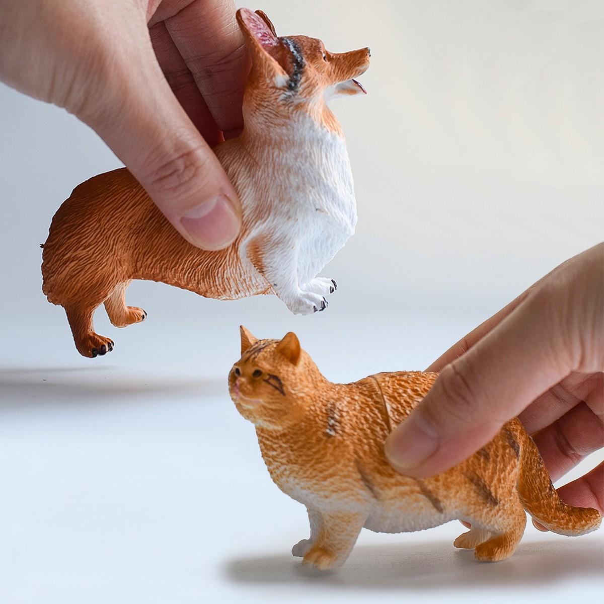 2 PVC Replica Cat and Corgi Dog Models, Cute Healing Pet Decor, Desktop Ornament, Birthday Gift, Festival Photography Props