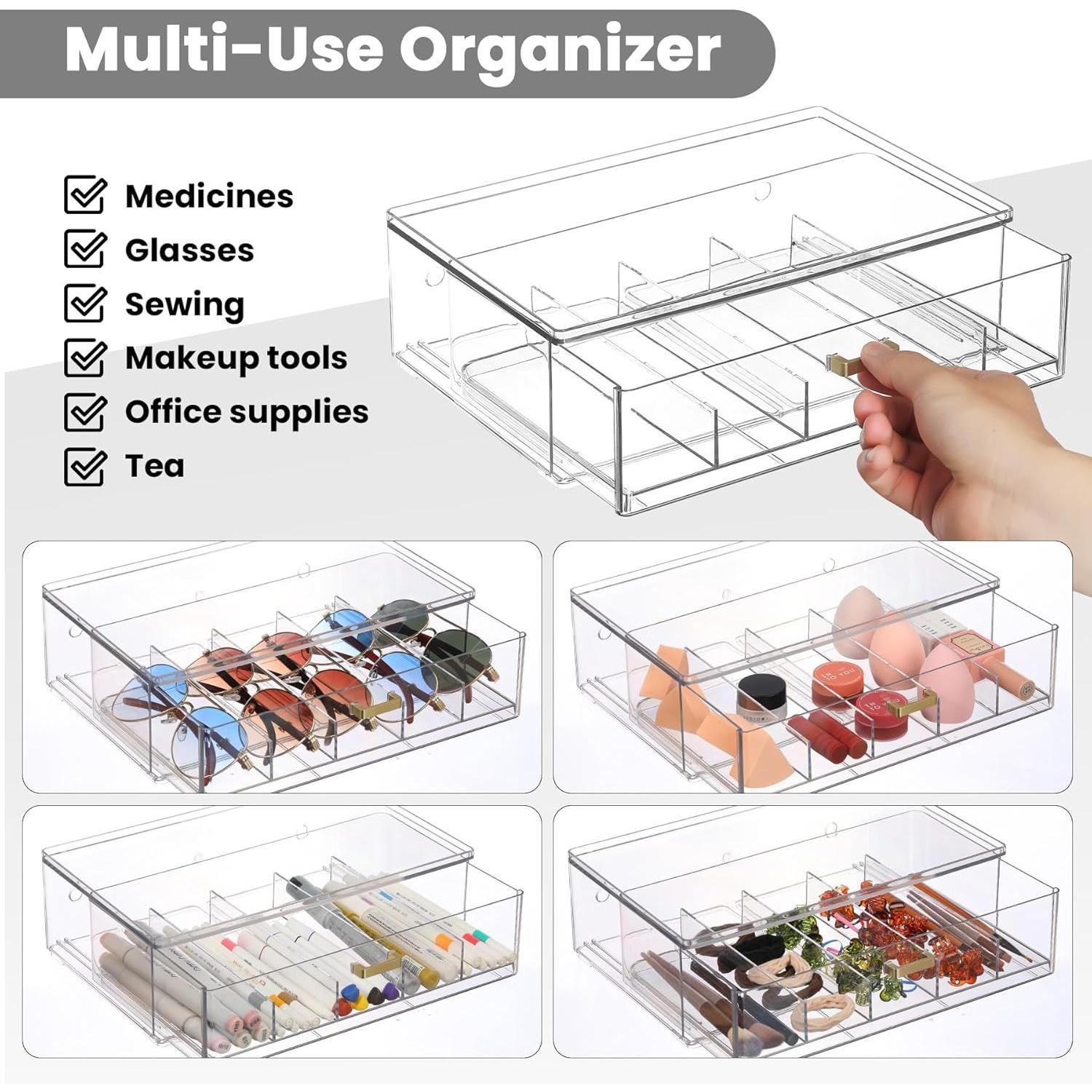 Clear  Sunglasses Organizer, Stackable Eyeglass Storage Case with  Handles, Glasses Display Holder