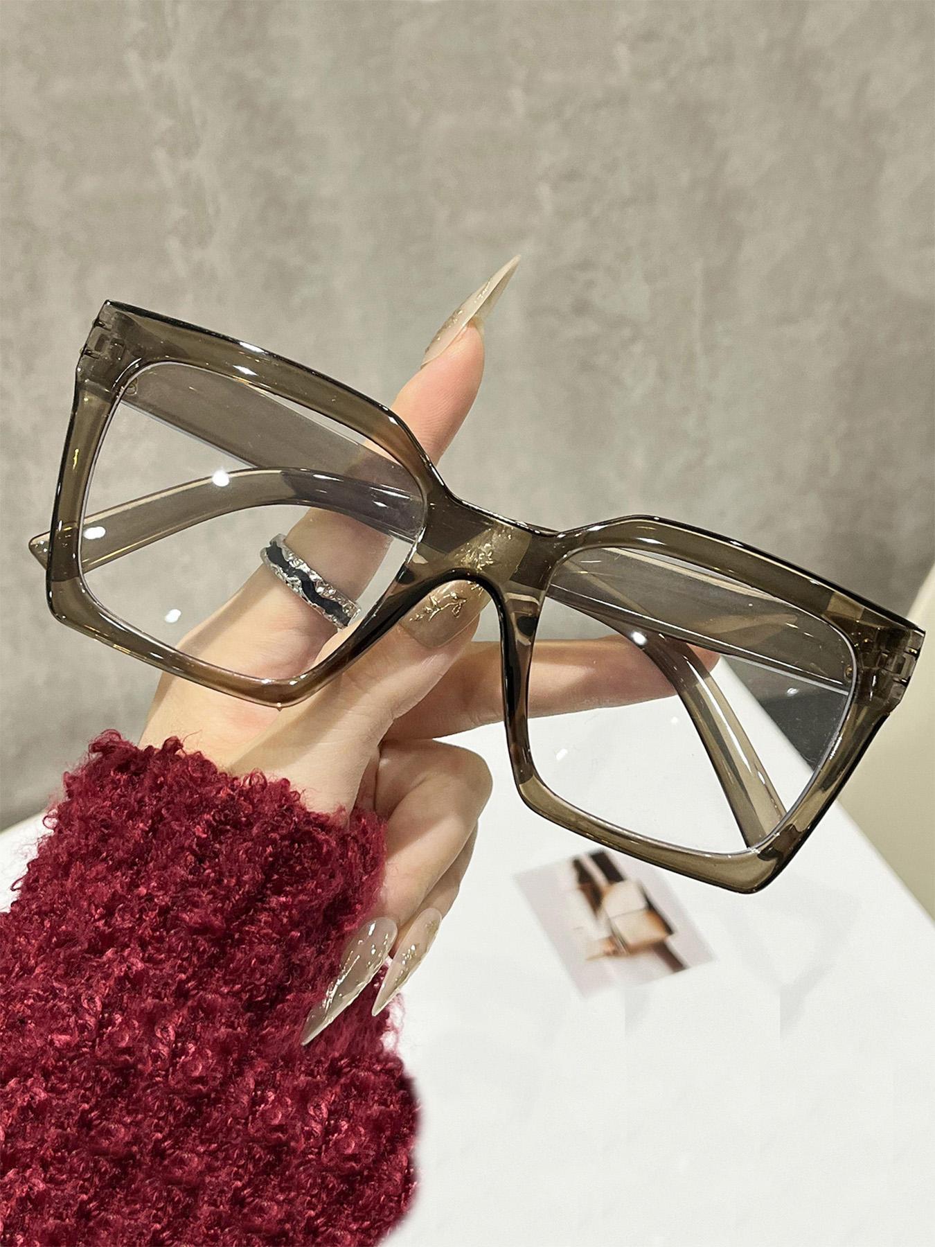 Square Large Frame Blue Light Blocking Glasses for Women, Simple Versatile Plain Face Glasses, Full Rim PC Acetate Frame, Unisex Casual Decorative Eyewear, Square Frame Eyeglasses, Stylish Square Frames