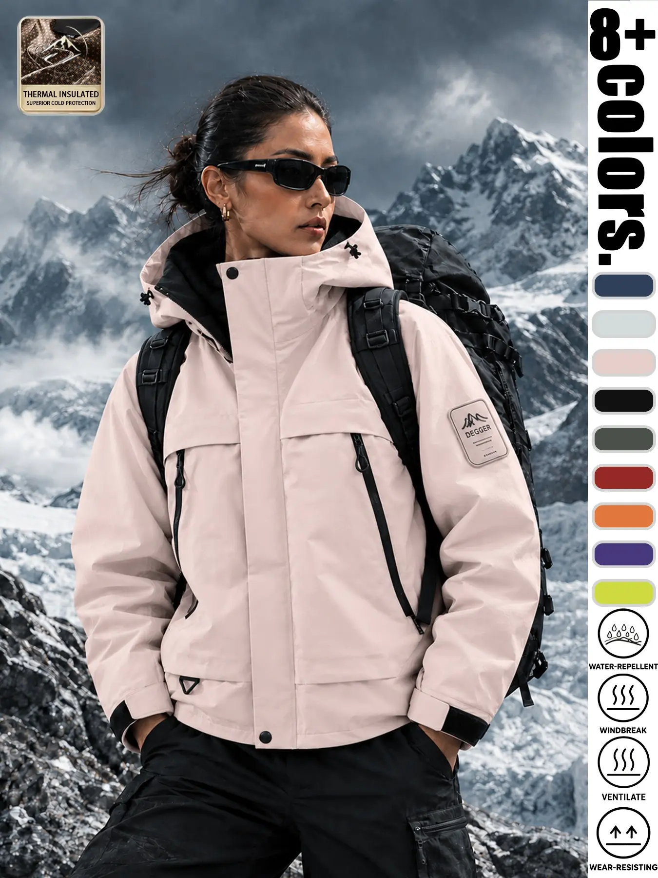 Women's Zipper Hooded Sports Jacket, Zippered Pockets, Ideal for Hiking, Camping, Running, Windproof Waterproof Breathable Design