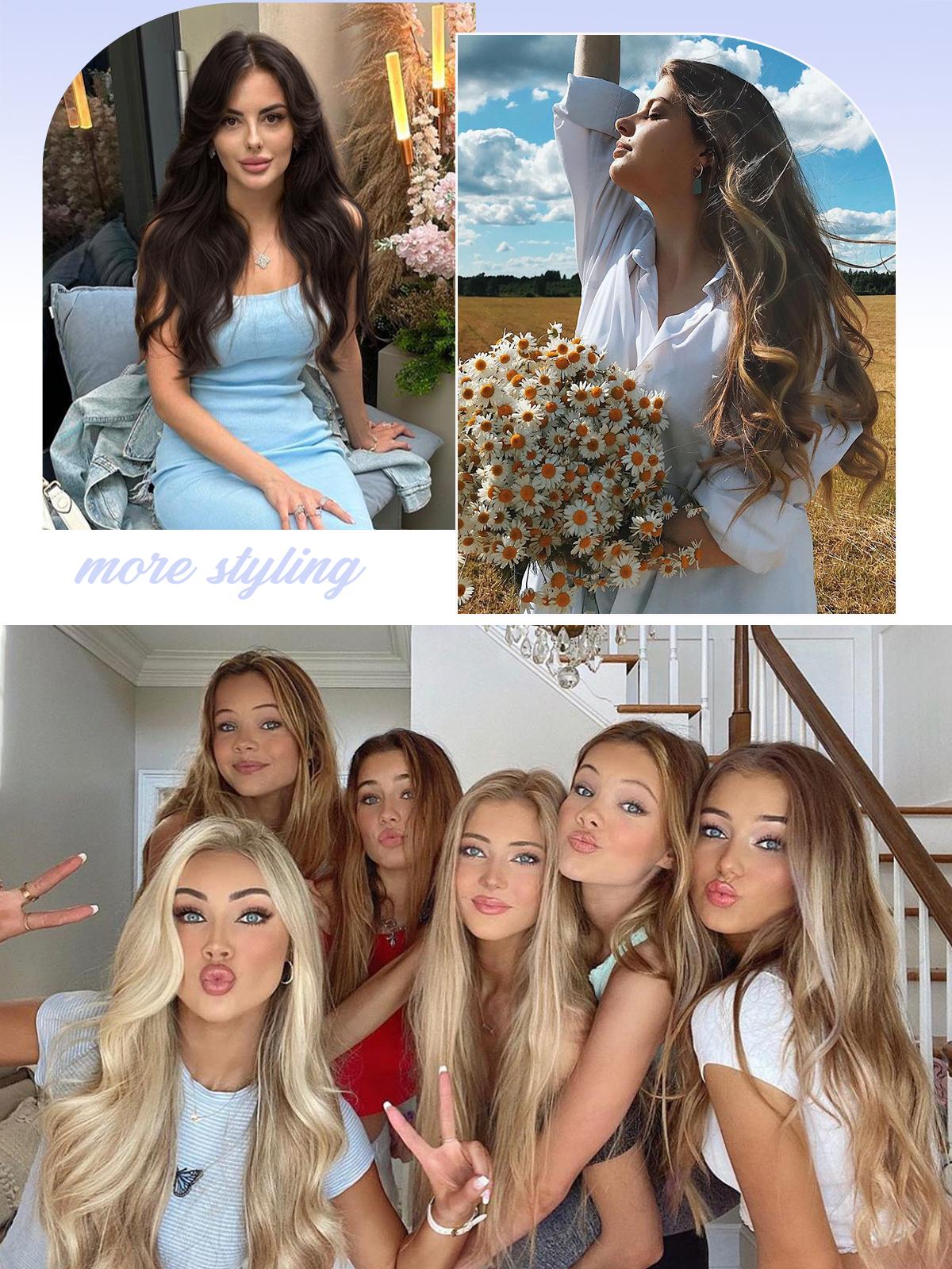 ALXNAN Synthetic Bleach Blonde Clip-in Hair Extensions Natural Straight Long Layered for Women Curly Wavy Heat Resistant Natural Straight