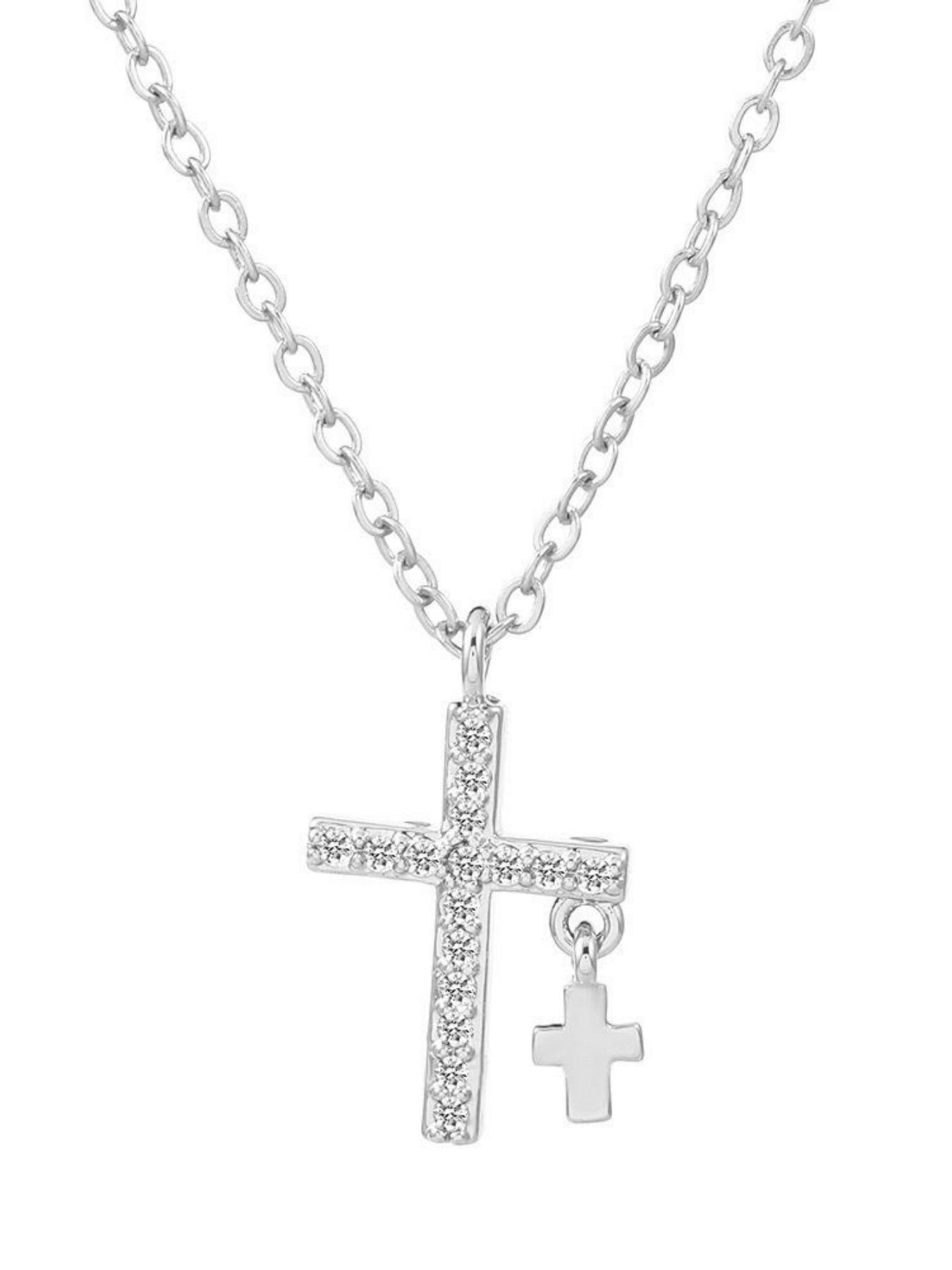 Double Cross Diamond Necklace Silver-gilded Necklace, Cross Chain Design, Cross Necklace Chain, Cross Pendant Suitable for Both Men and Women Fashionable Accessory Suitable for Daily Wear