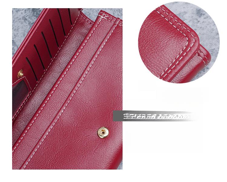 New stylish and simple women's soft leather long zipper wallet with multiple card slots and cute design