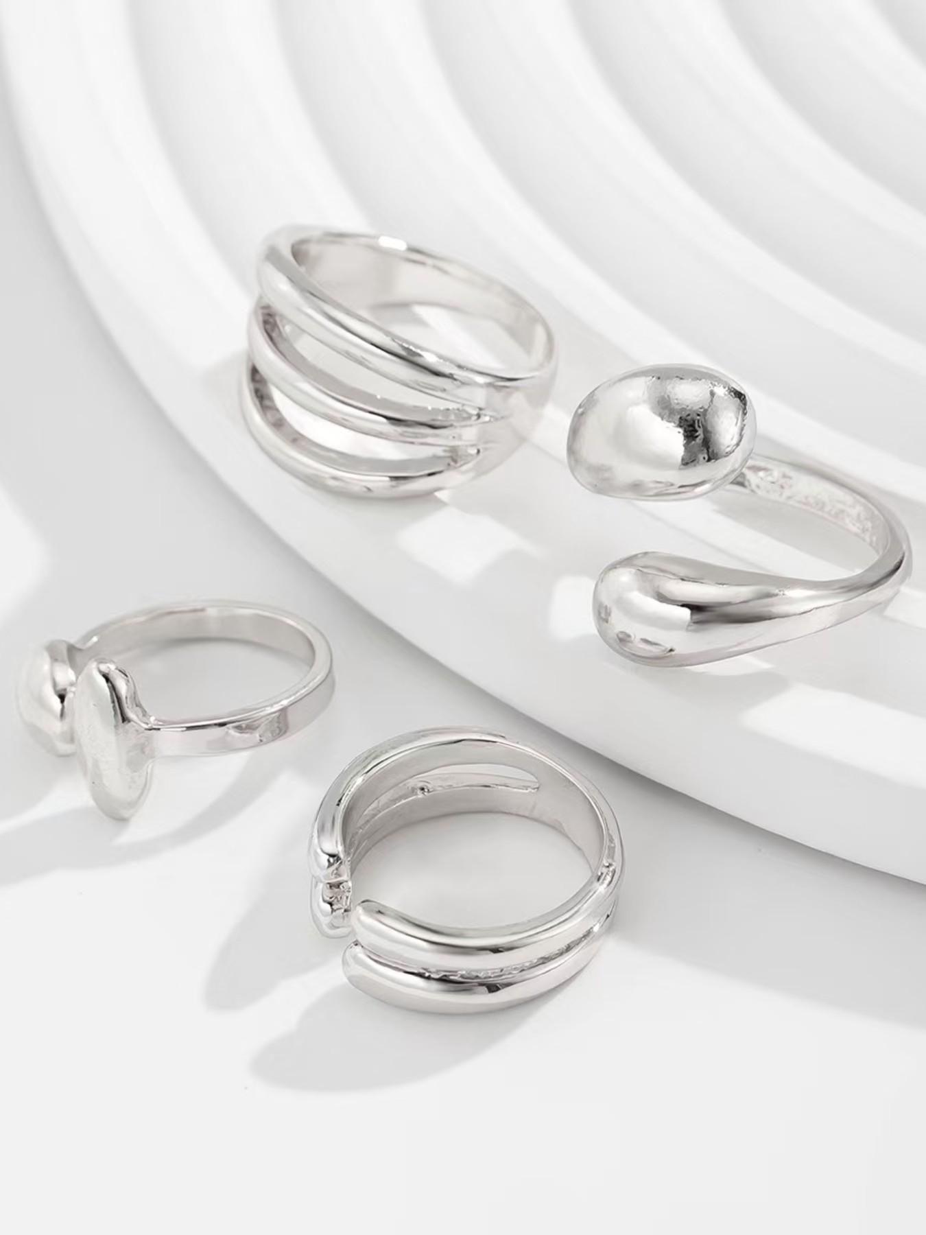 Women's Hip-Hop Style Geometric Joint Ring Set, Solid Pattern Sexy Jewelry, Four-Piece Kit, Zinc Alloy Material, All-Season Accessory