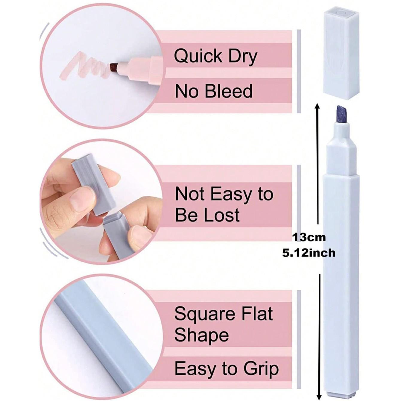 Morandi Aesthetic Square Fluorescent Pens, Soft Tip Angled Markers, Non-Bleed, Quick Dry, Ideal for Journals, Notes, Student Supplies