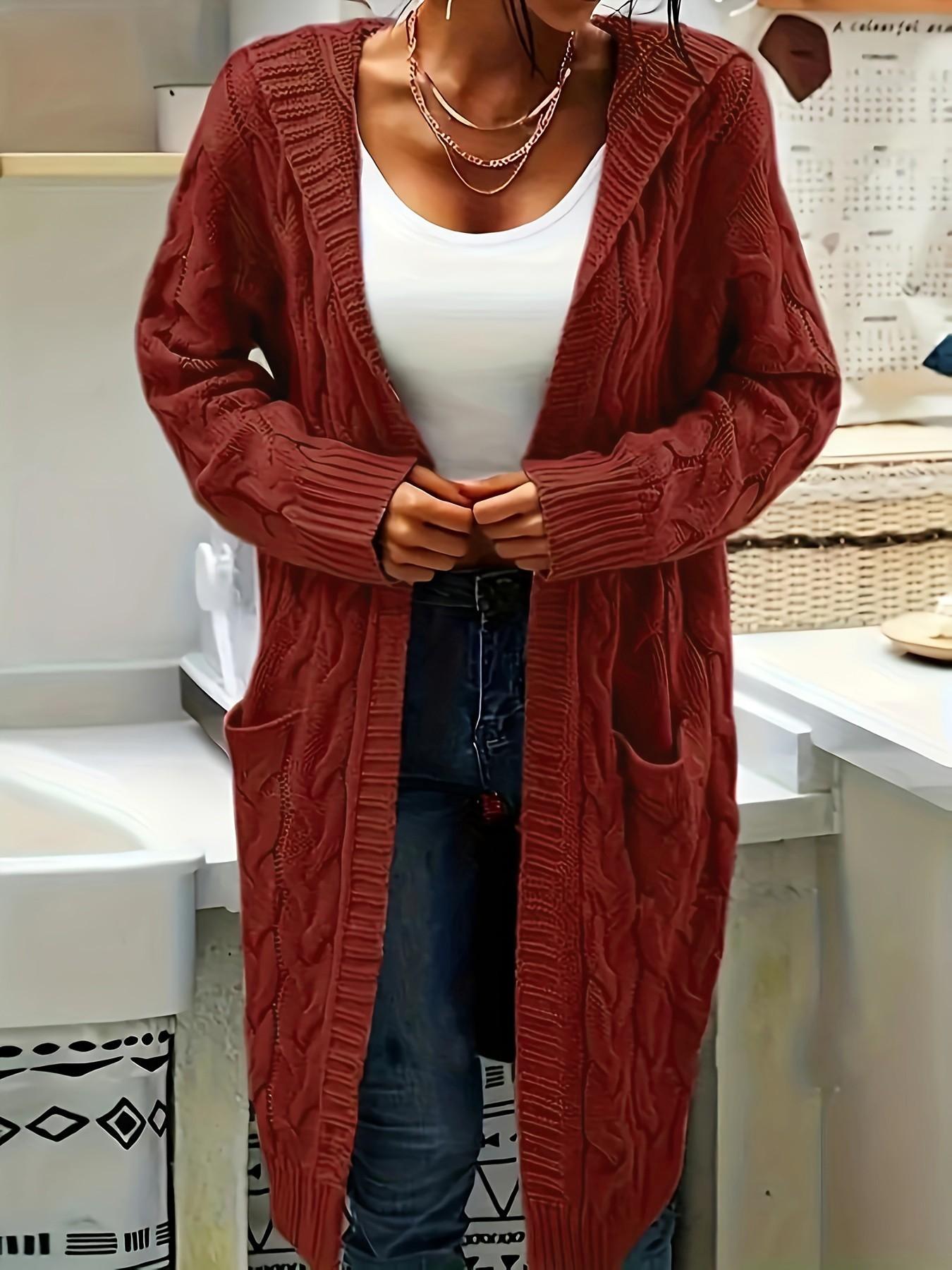 Women's Oversized Y2K Long Sleeve Cardigan, Simple Yet Chic Design, Hooded Knit Cardigan Open Front Long Sleeve Sweater Cardigan with Pockets, Perfect for Casual Wear, Comfortable & Stylish