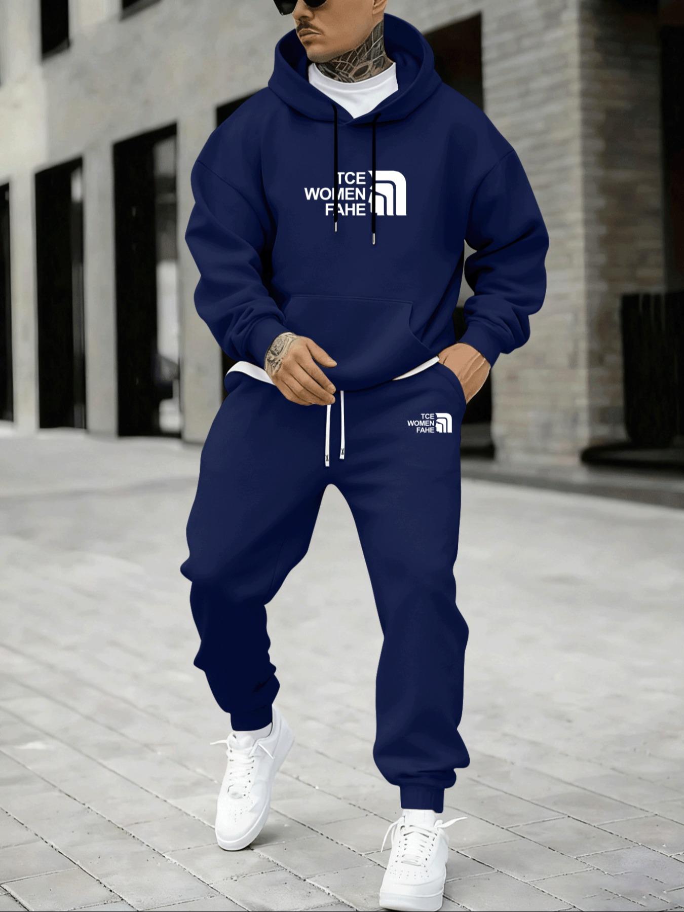 Hypemode Plus Size Set, Letter Print Hoodie & Jogger Pants, Casual Style, Comfortable Fit, Daily Wear, Fall & Winter Fashion