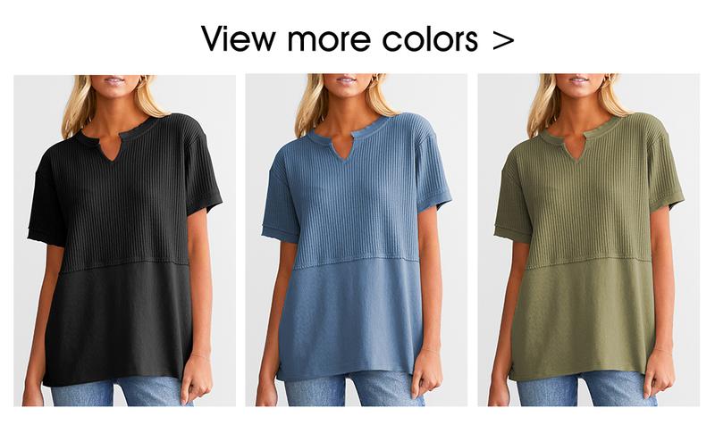 Shewin 2026 Spring/Summer Cozy Oversized Waffle Knit V-Neck Top Women's Short Sleeve Pullover Winter Layering Plus Size for Daily Wear Beach Tee