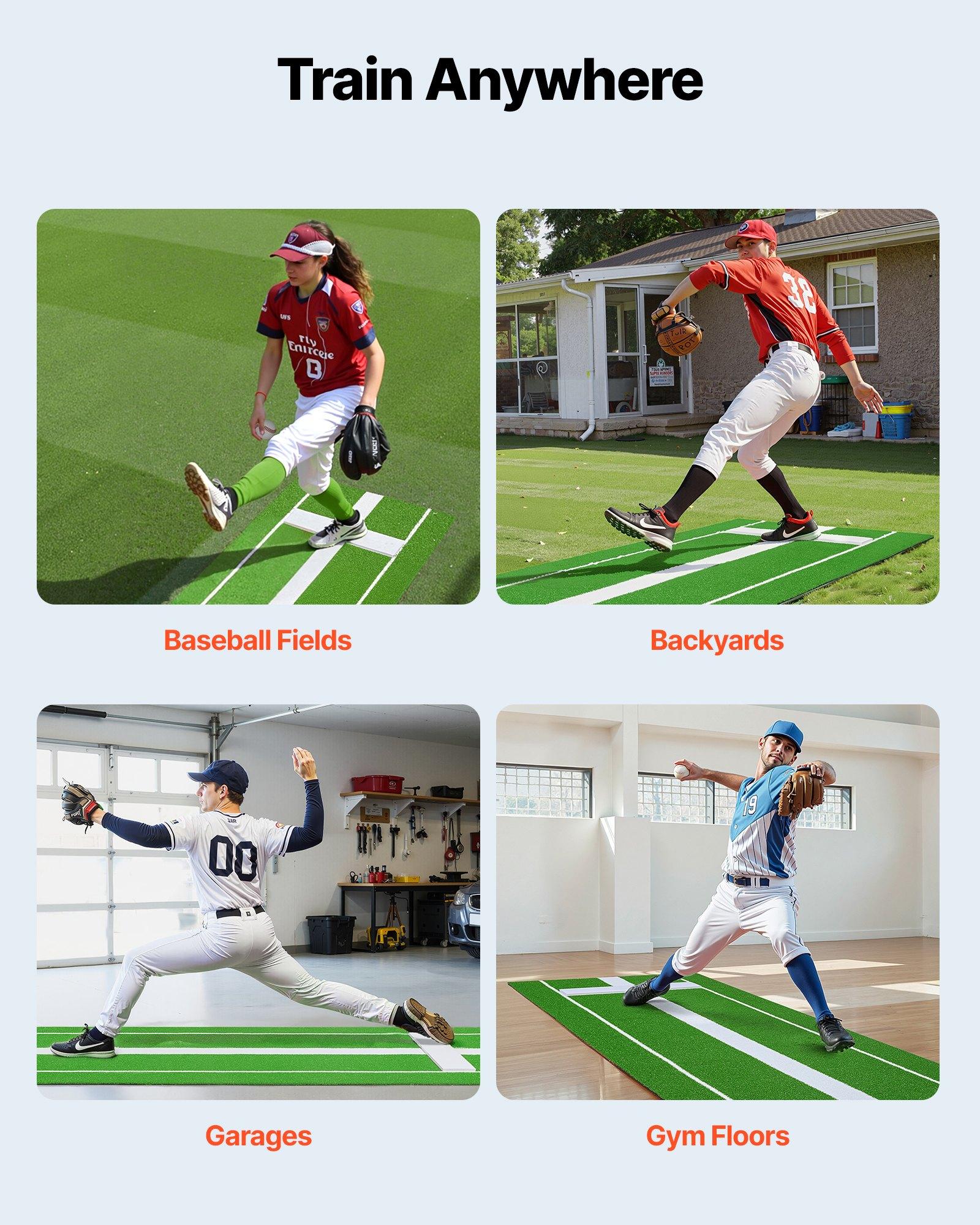 VEVOR Softball Pitching Mat, 10x3 ft Baseball Pitching Rubber Mound, Antifade Turf and Antislip Foam Backing Portable Training Aid, Fastpitch Equipment for Pitchers Indoor Outdoor Practice, Green