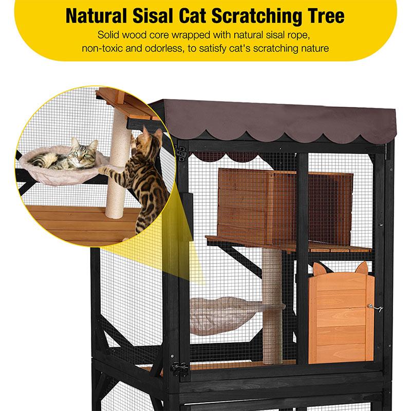 【On Sale】Aivituvin-AIR7014 Wooden Cat Catio with Wheels| Scratching Post|Roof Tarp,Cat House,Outdoor Cat Enclosure,Cat Furniture Portable Enclosed,Cattree,Cat hammock,Outdoor Cat Tower