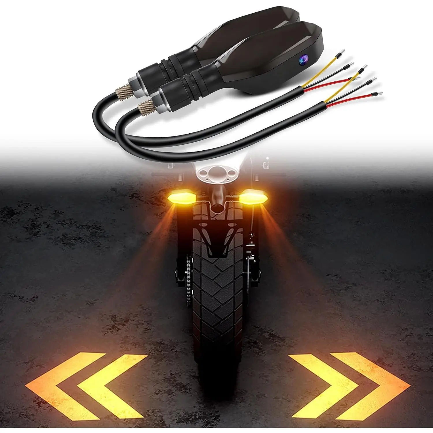 2PCS Led Motorcycle Turn Signals Projector Blinkers, Motorcycle Front Rear Turn Signal with Projection Arrow, 3 Wire Turn Signal Lights for Motorcycles Indicators, 27 DRL Light Modes