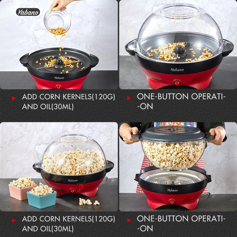 Yabano Popcorn Machine, 6-Quart Popcorn Popper maker, Nonstick Plate, Electric Stirring with Quick-Heat Technology, Cool Touch Handles Yabano Popcorn Machine, 6-Quart Popcorn Popper maker, Nonstick Plate, Electric Stirring with Quick-Heat Technology, Cool Touch Handles