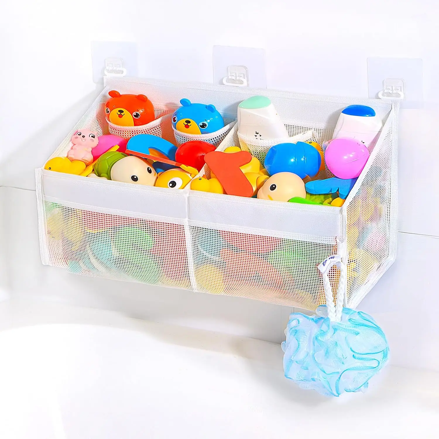 Corner Bath  Organizer - Space-Saving 2-Compartment Bath  Storage, Mesh Bathroom  Holder for , Durable Bathtub Organizer with Drain Holes