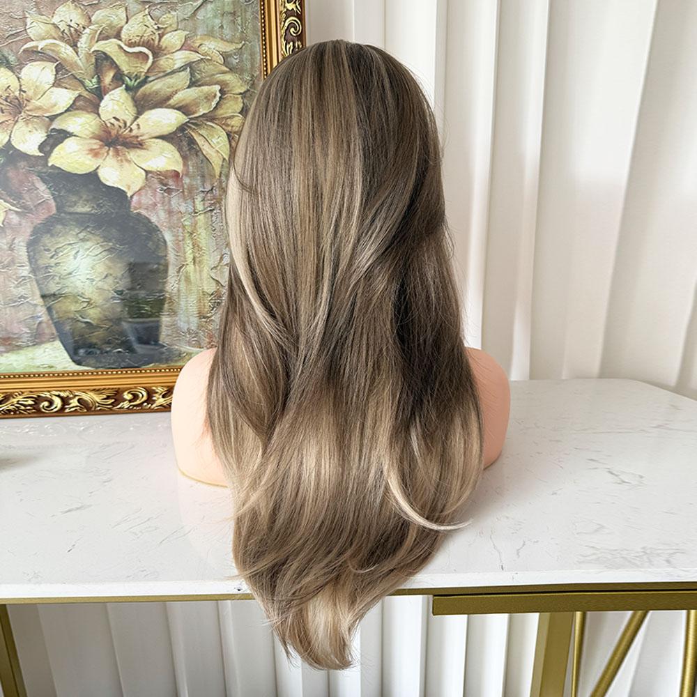 Lovestory Penelope Hair Blonde Highlight Synthetic Lace Front Wigs Heat Resistant 20Inch Pre Cut Pre Layered Lace Front Wigs for Women Natural Hairline